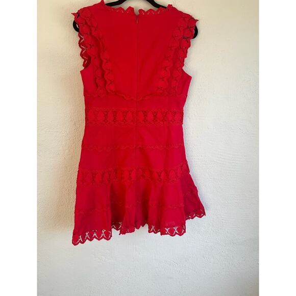 Anthropologie Endless Rose Women's  Red Plunging Neck Lace Trim Dress, M - Picture 14 of 14